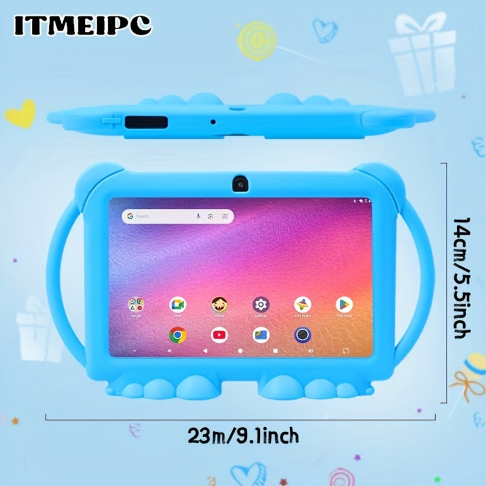 Kids Tablet 7 Inch Android 14 WiFi 6 4GB RAM 32GB ROM Dual Camera Parental Control Pre-installed Learning Apps HD Screen Protective Case Type-C Charging for Children Learning Entertainment
