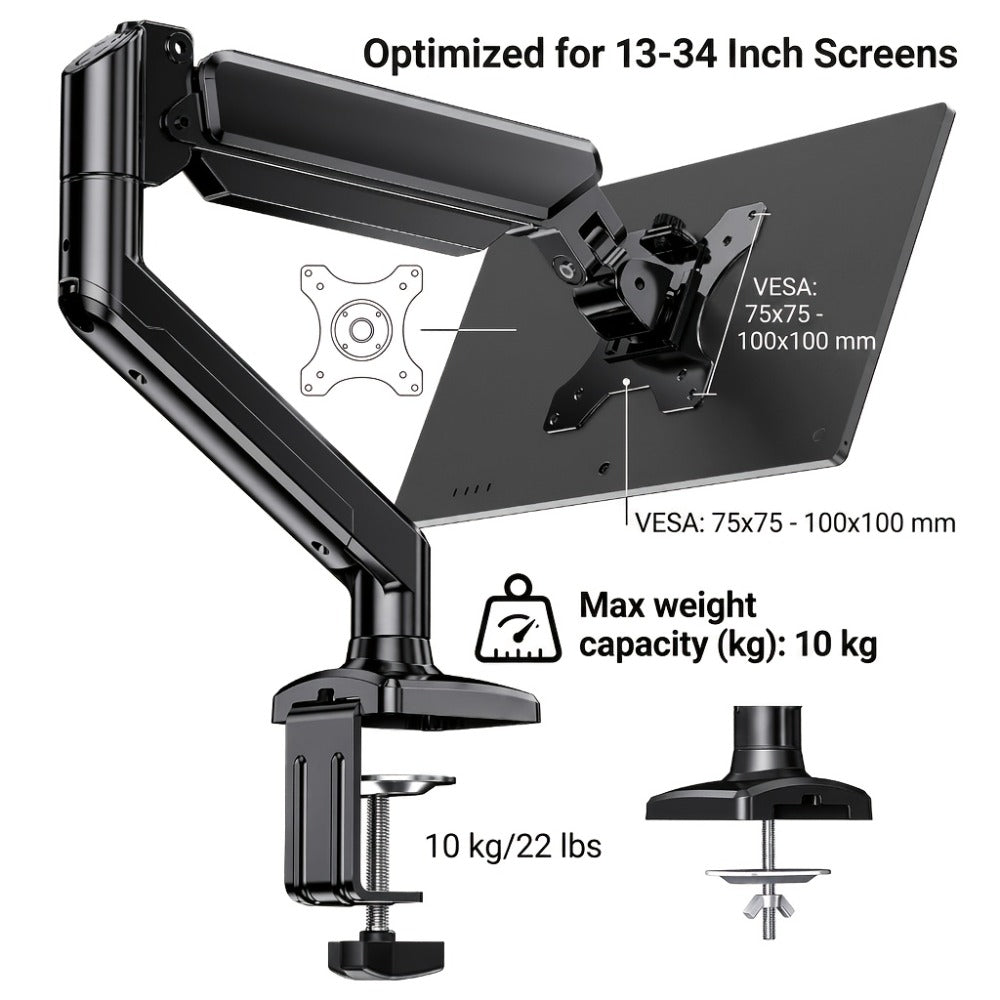 Dual Monitor Stand for 32 Inch Screens, Full Motion Dual Monitor Arm with 180° Swivel Tilt 360° Rotation, VESA 75/100mm, Max 22 lbs Each Arm, Adjustable Height for Home Office Desk Setup