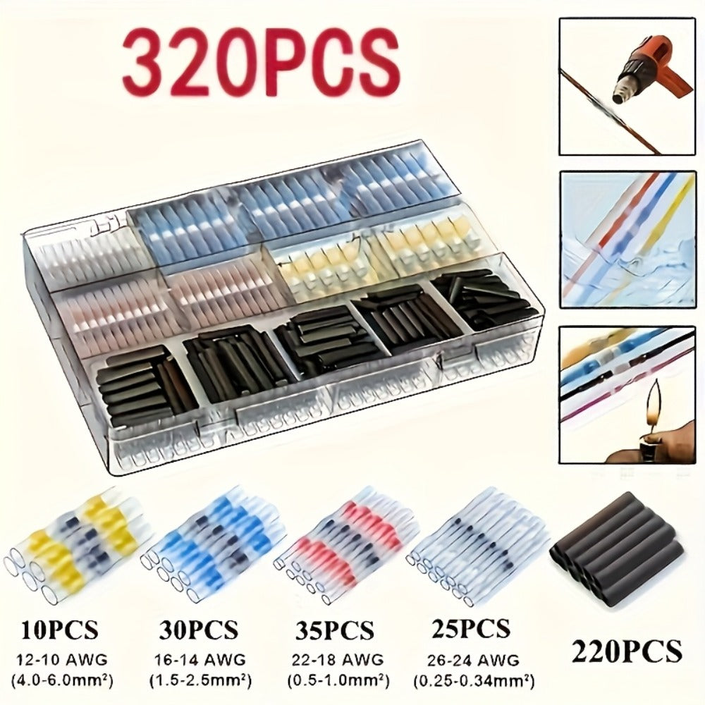 Solder Seal Wire Connectors Butt Splice Terminals 320/640/900pcs – Heat Shrink Insulated Waterproof Electrical Connectors for Automotive Marine Boat Truck & DIY Wire Splicing