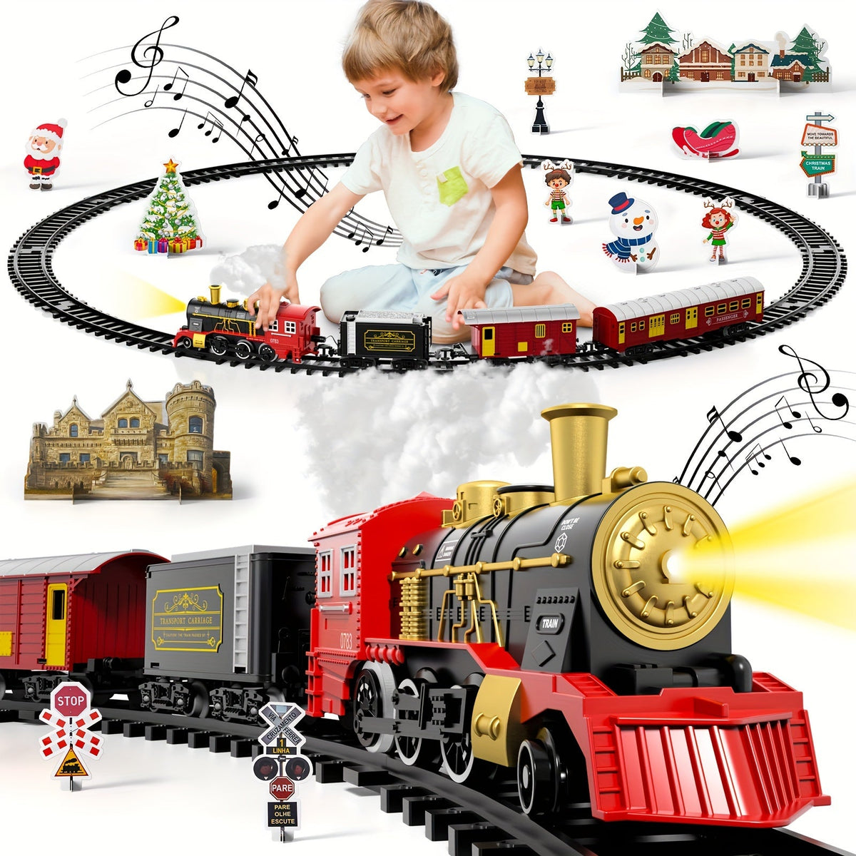 Electric Train Set for Kids – Steam Locomotive with Lights & Sound, 16 Tracks & 8 Scenic Cards