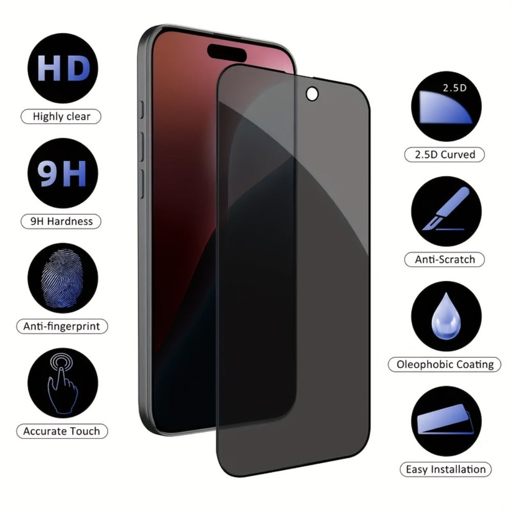 Privacy Screen Protector 6-Pack for iPhone – 3 Anti-Spy 9H Tempered Glass + 3 Camera Lens Protectors, Bubble-Free Full Coverage, Face ID Compatible, iPhone X 11 12 13 14 15 16 Pro Max Plus