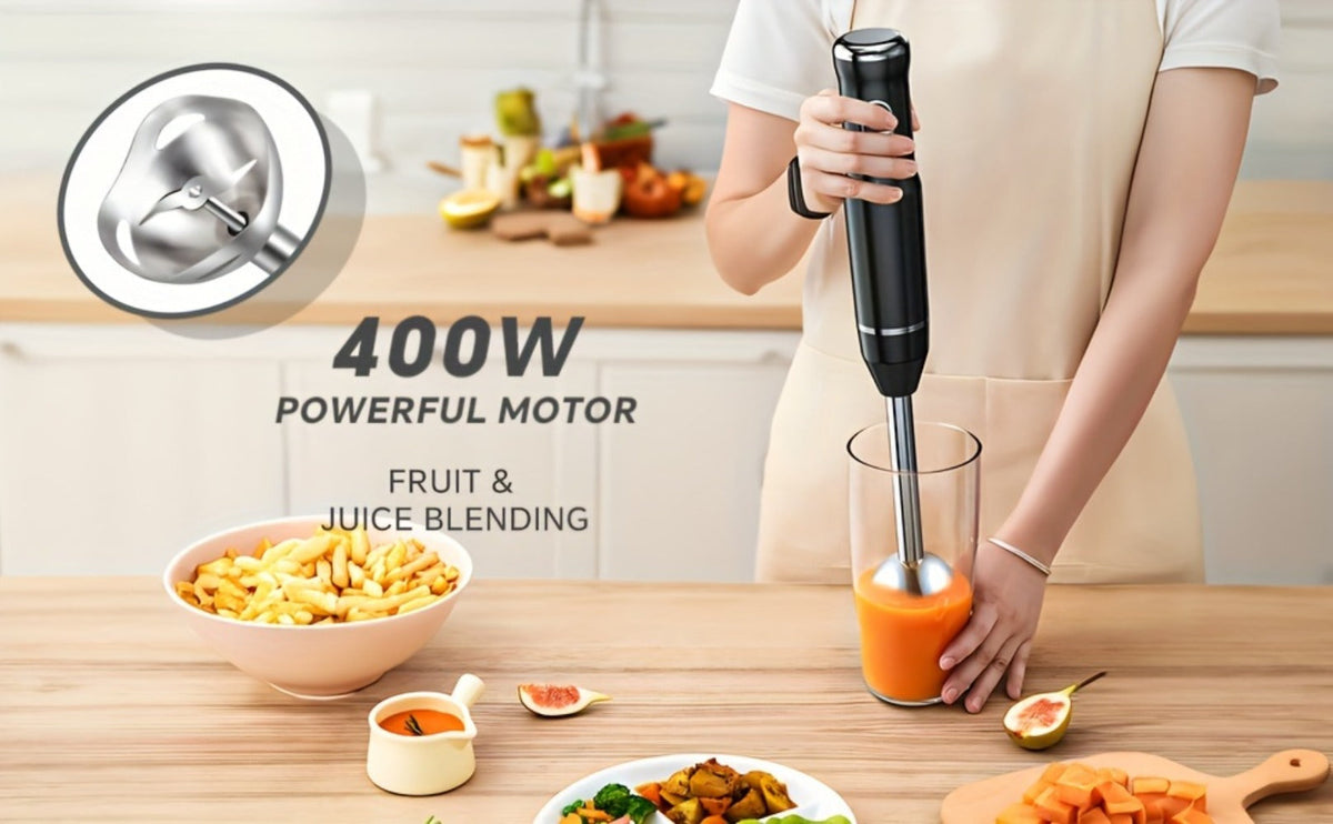 Immersion Blender 400W with Turbo Mode - Handheld Stick Blender with 304 Stainless Steel Blades, 2-Speed Electric Hand Blender, Detachable Shaft, Portable Immersion Mixer for Soups, Smoothies & Baby Food