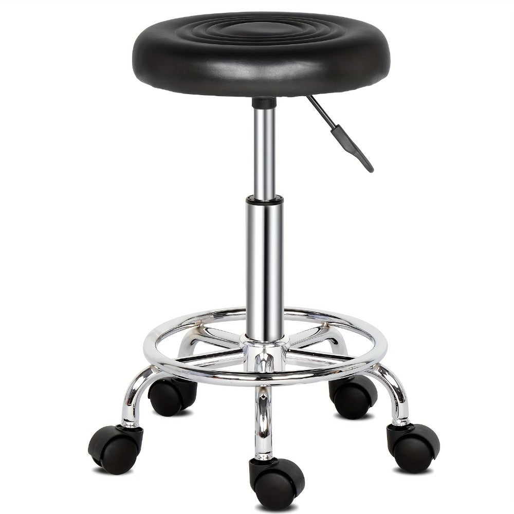 360 Swivel Bar Stool with Footrest Round Cushioned Sponge Seat Chrome Base Counter Stool Kitchen Island Home Bar Nail Salon Beauty Studio White Black