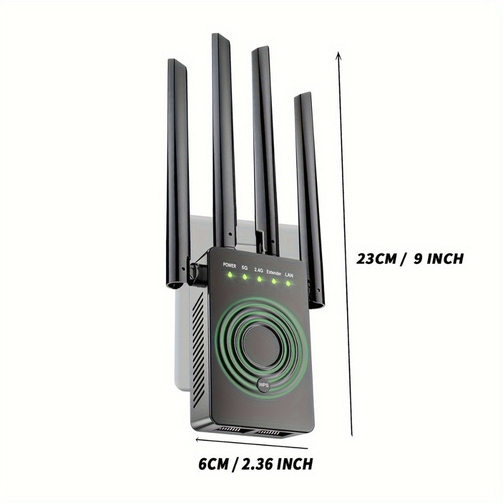 12880 Sq Ft WiFi Booster 1200Mbps Dual Band - Long Range Signal Extender Repeater Covers 105 Devices, Built-In Ethernet Port, WPS Easy Setup for Large Home Office Basement Garage Backyard