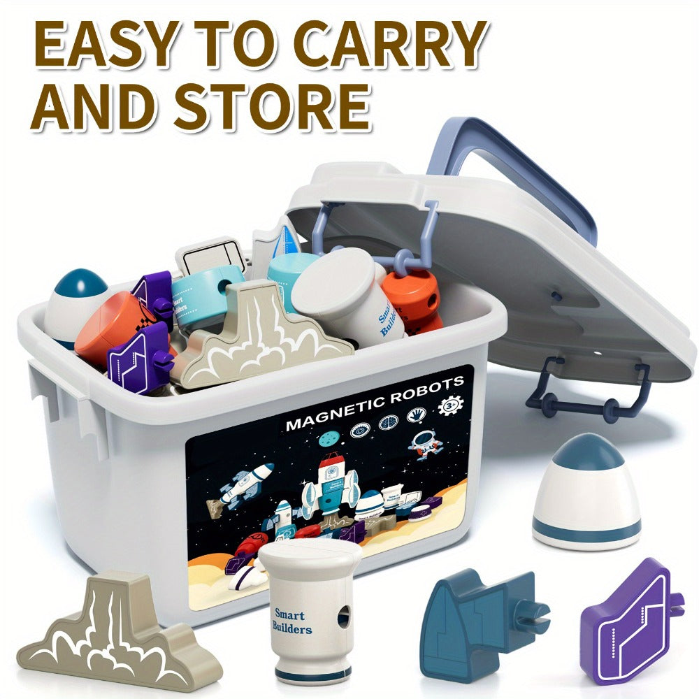Magnetic Robot Building Toy, 33 Pieces with Storage Box for Kids Ages 3-5