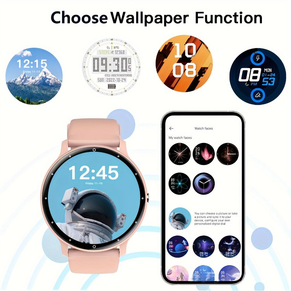 Wireless Charging Round Smartwatch for Women Men 230mAh Battery Multi Sport Mode Call SMS Notification Custom Wallpaper Silicone Strap Compatible with iPhone Android – Black Pink Gold