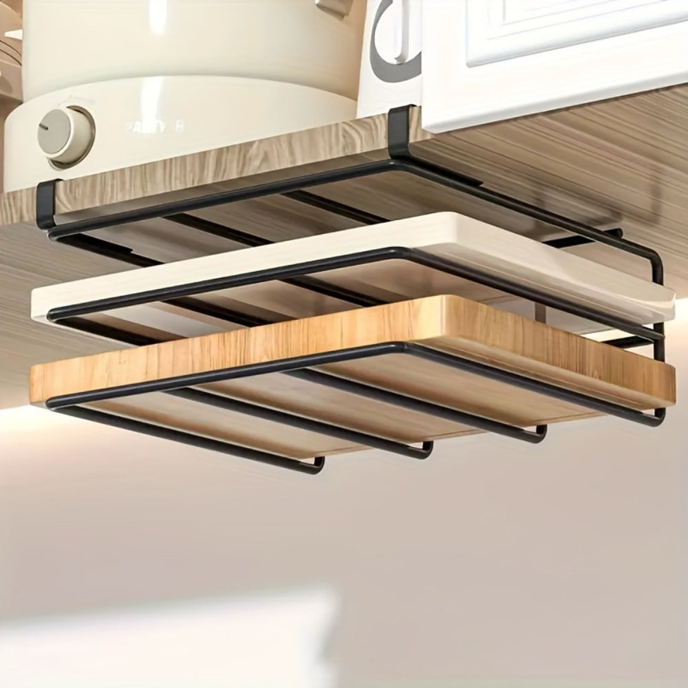 Kitchen Hook Rack for Cutting Boards Lids & Cabinet Door – Heavy Duty Carbon Steel Wall Mounted Organizer for Kitchen Tools & Bathroom Supplies, Rust-Resistant Black