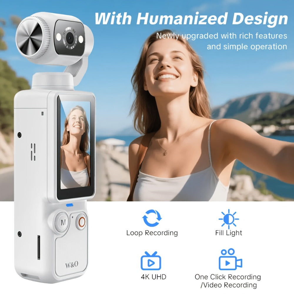 4K Pocket Camera with 180° Rotating Lens, 100MP, 2000mAh Battery & 32GB Card – 1.9" Screen, USB-C Charging, Webcam Function, Mini Compact Cam for Outdoor Sports, Cycling & Vlogging