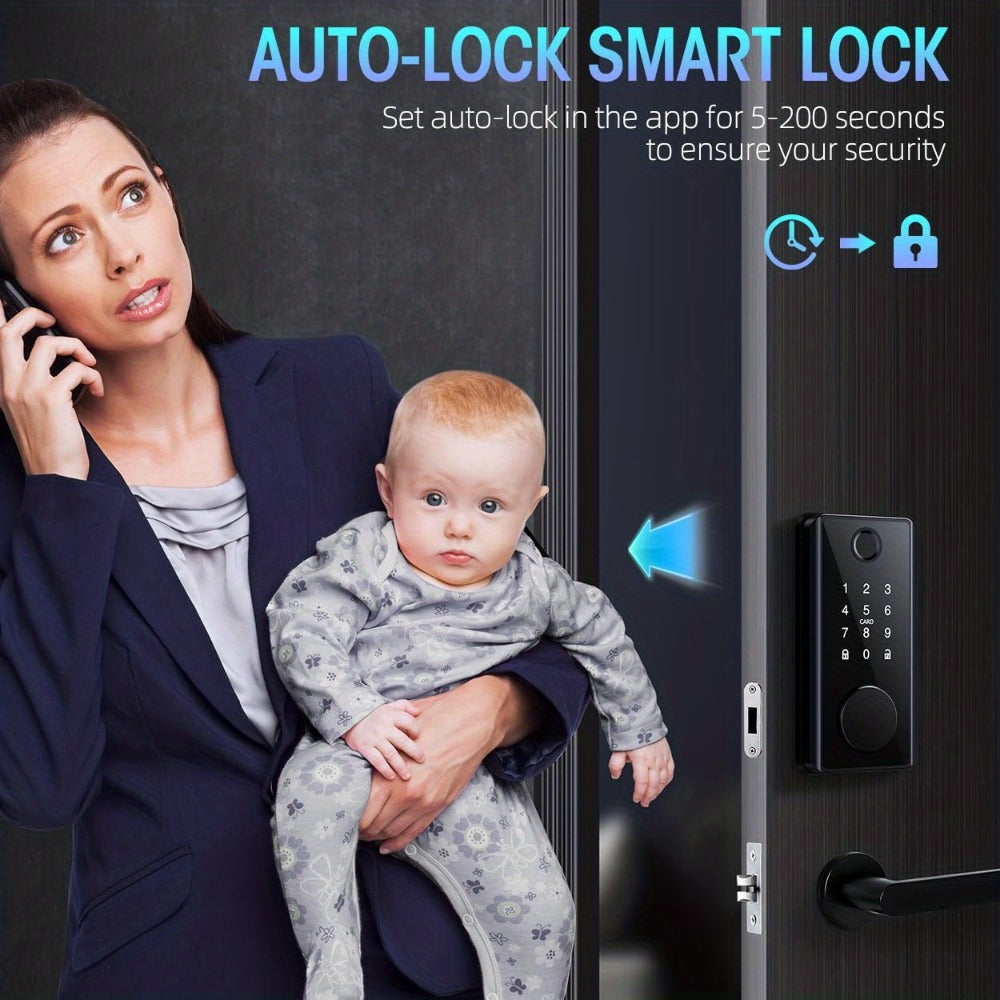 5-in-1 Smart Door Lock with 100 Fingerprints & IC Card - Fingerprint, Passcode, App & Key Keyless Entry for Home, Hotel & Apartment, Multi-User Access, Remote Management, Easy DIY Install