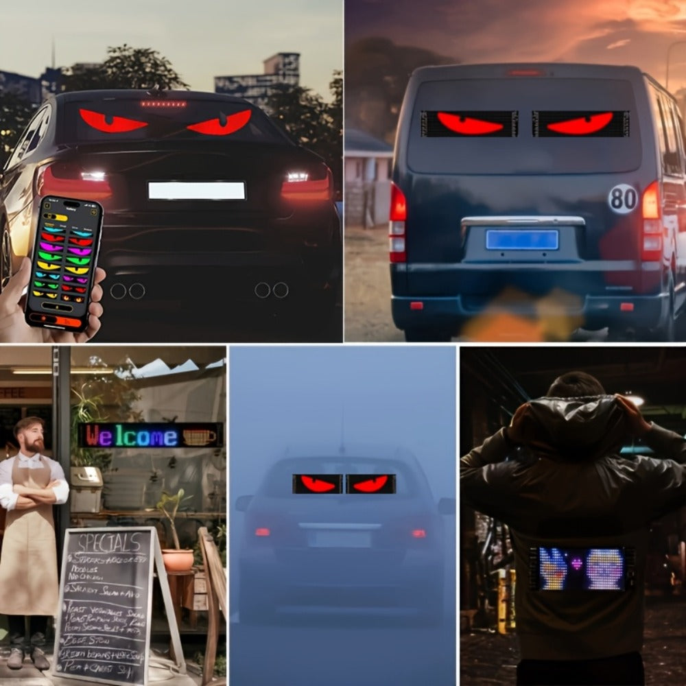 Devil Eye LED Headlight Panels 2 Pack Flexible RGB Matrix App & Remote Control - USB 5V Programmable Scrolling Text Animation Display for Car Windshield Headlight Modification Decoration 20x64