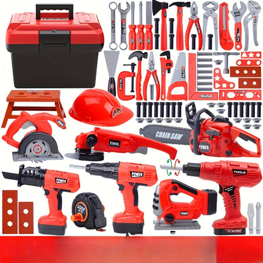 Kids Pretend Play Tool Set, Red 38-Piece Construction Role-Play Kit