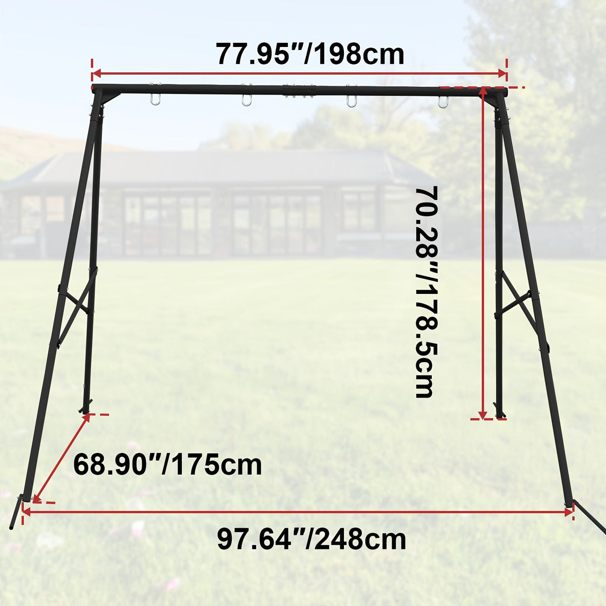 Heavy Duty Swing Set Frame – Full Steel A-Frame Outdoor Swing Stand with Ground Stakes, Supports 2 Swings & Up to 550 LBS, Backyard Playground Equipment for Kids (Swings Not Included, 2 Colors)