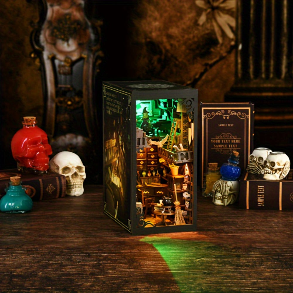 LED Book Nook Kit – Master's House DIY 3D Wooden Vintage Alley Bookshelf Insert
