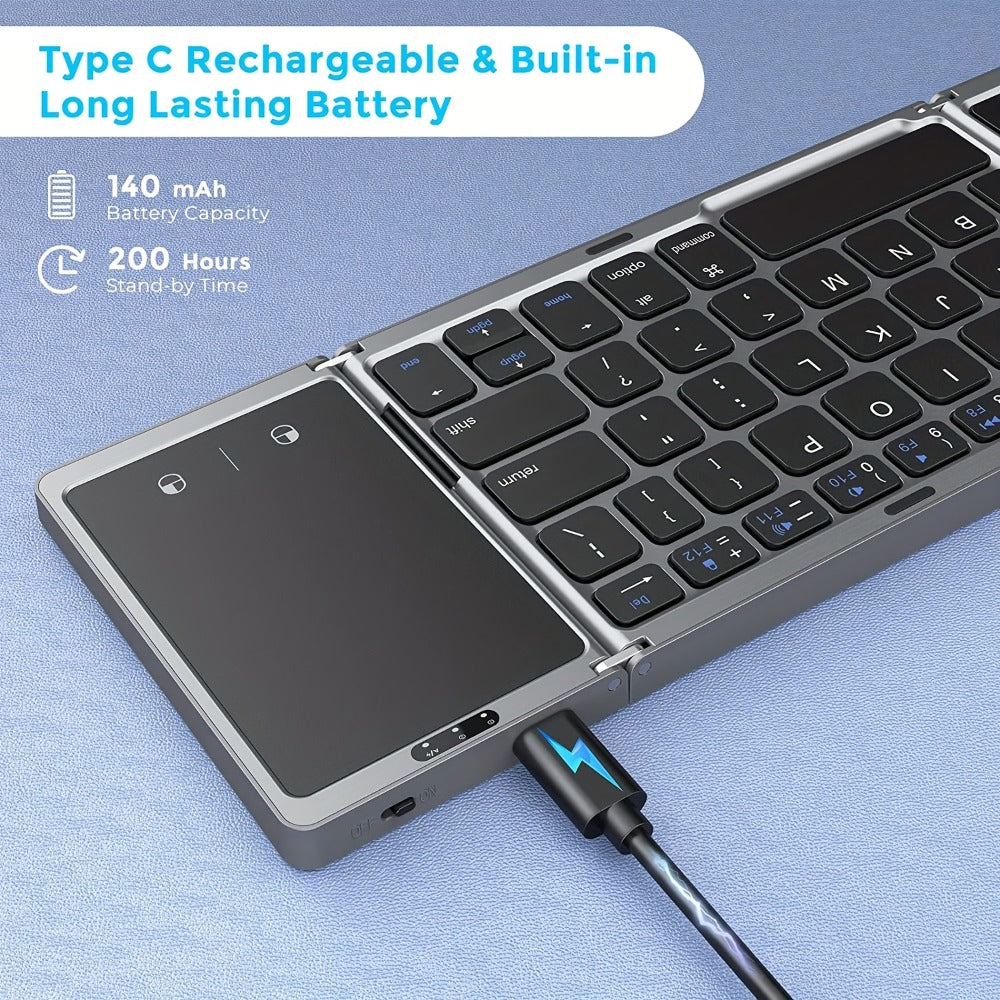 Tri-Fold Bluetooth Keyboard with Touchpad Rechargeable Portable Foldable Wireless Keyboard for iPhone iPad Tablet Laptop PC Smartphone Windows iOS Android – Seenda Aluminum Travel Keyboard BT 5.1