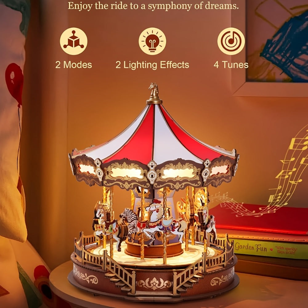 Rolife Carousel Music Box Kit, DIY 3D Wooden Model