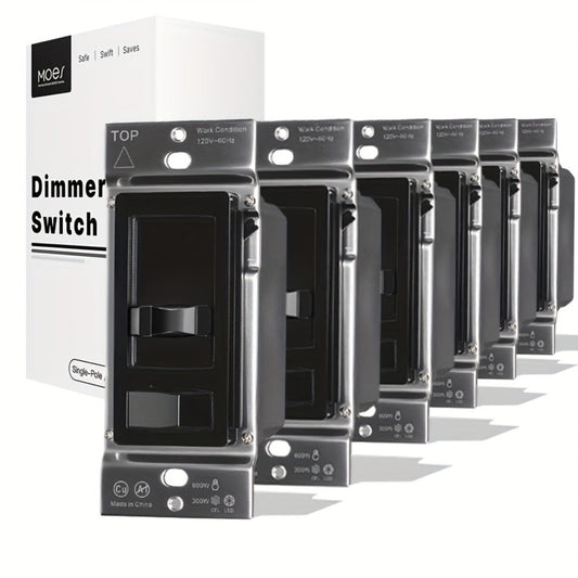 Slide Dimmer Switch, MOES No-Neutral Single-Pole and 3-Way, Black or White, 2- or 6-Pack
