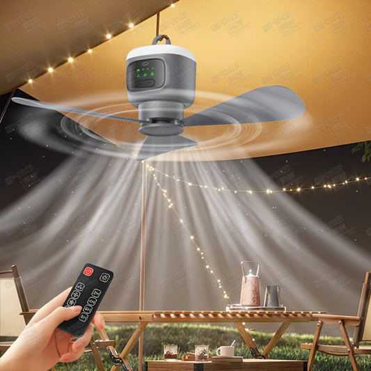 Camping Fan with Remote Control, 12000mAh Battery, LED Light and 4 Speeds