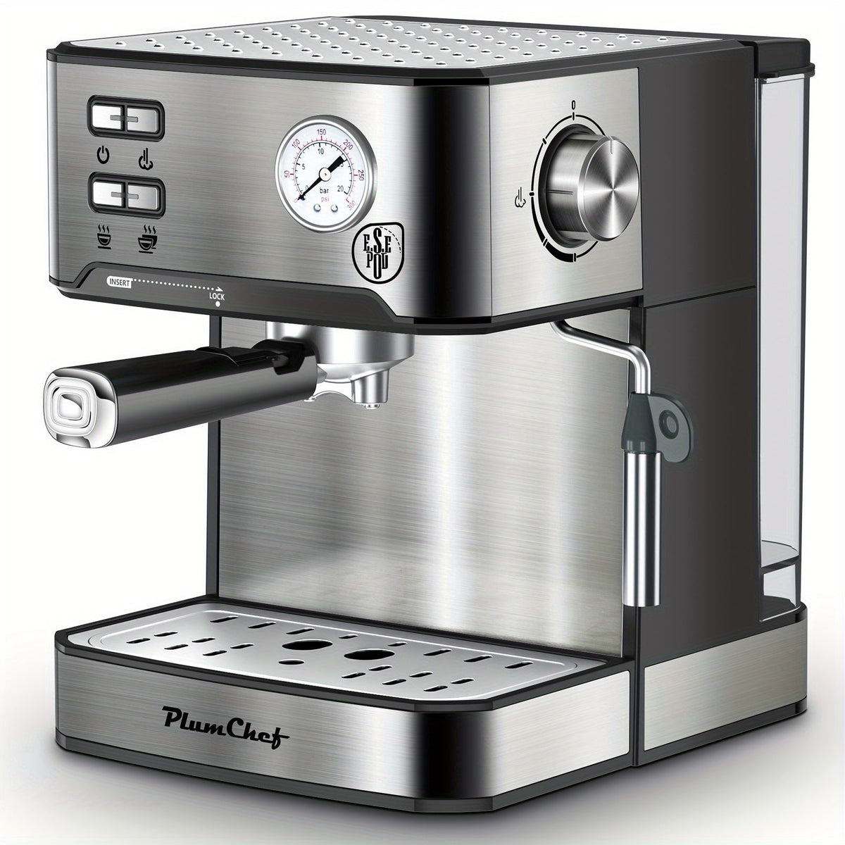 Espresso Machine Stainless Steel – Dual-Brew Coffee Maker with 54.1oz Water Tank, High-Pressure Steam Wand, ESE Pod & Ground Coffee Compatible, 1 & 2 Cup Brewing, Overpressure Protection for Home Barista