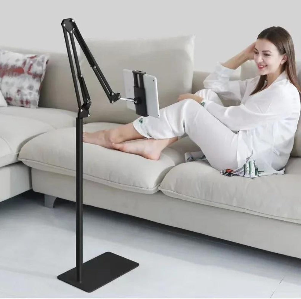 Floor Stand Phone Tablet Holder 68.9 Inch Flexible Gooseneck Lazy Bracket with 360° Rotating Head Foldable Adjustable Arm for Bed Sofa Desk Live Streaming Video Calls Hands Free Mount