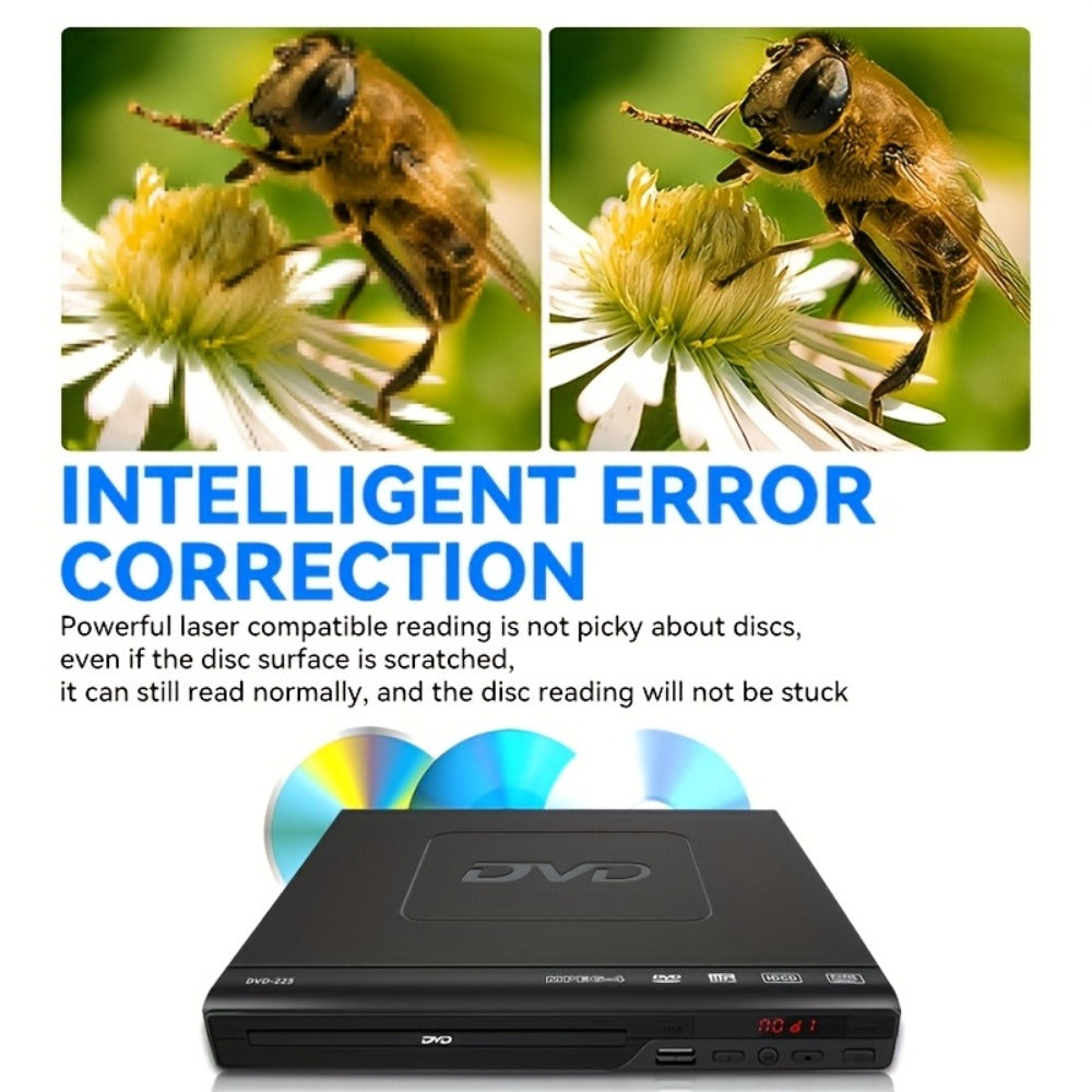 DVD Player for Seniors Region Free 1080P with USB Port & AV Cable – Simple Remote Control, Easy Setup, Plays DVD SVCD VCD CD-R MP3, Home Theater & Gift for Elderly, US Plug, Black