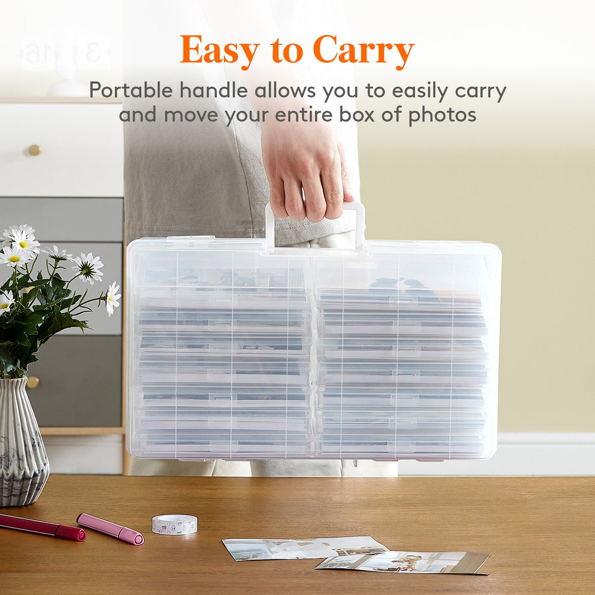 4x6 Photo Storage Box with 14 Inner Photo Keeper Cases Holds 1400 Photos Clear Plastic Photo Organizer with Lids Label Stickers BPA-Free for Cards Pictures Stamps Craft Office Supplies