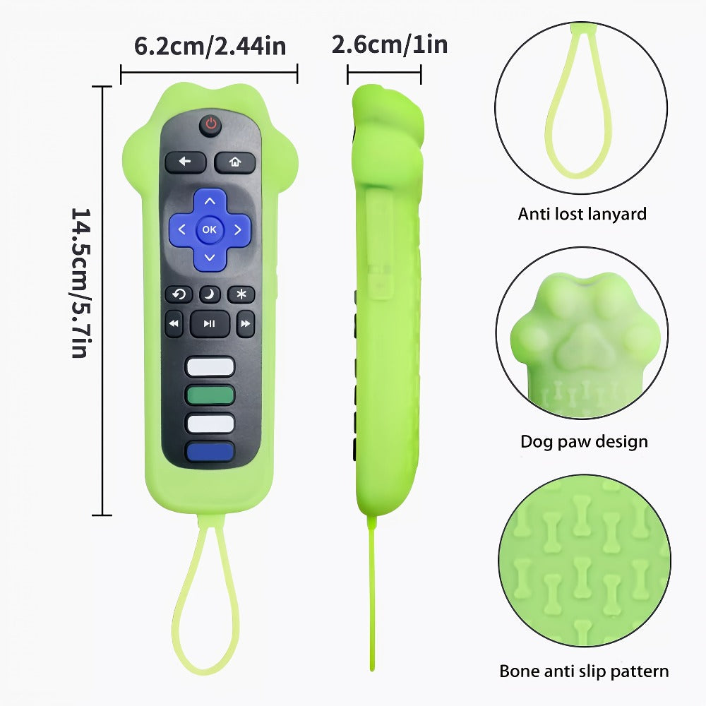 Dog Paw Silicone Remote Control Case Glow in the Dark – Cute Luminous Green Protective Cover for TCL Hisense Roku Remote, Anti-Slip Anti-Drop Soft Sleeve, Fun TV Accessory Gift for Pet Lovers Kids