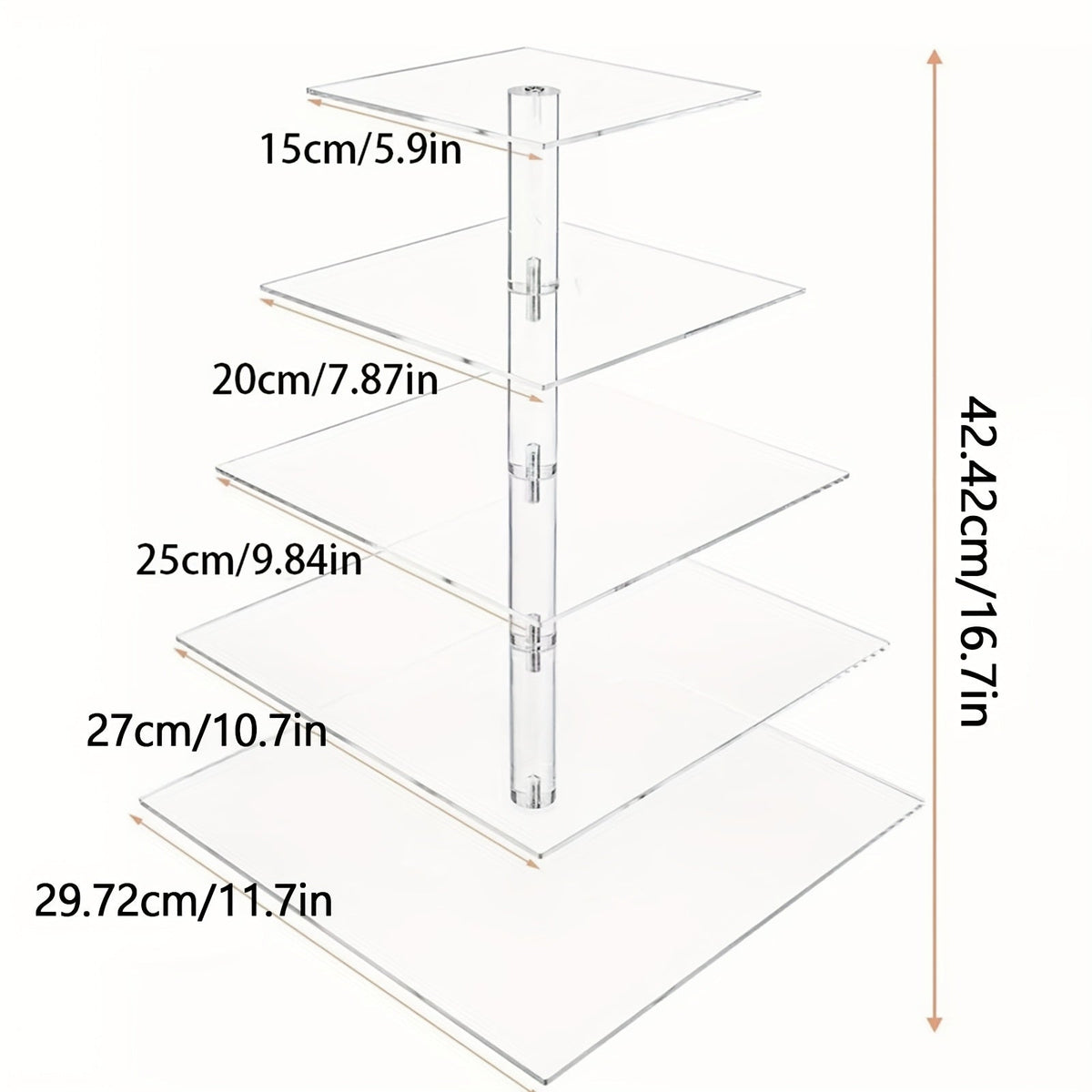 5-Tier Acrylic Cupcake Stand with LED String Lights – Square Dessert Display Tower for 60 Cupcakes Birthday Wedding Baby Shower Tea Party Elegant Transparent Cake Display Rack Easy to Assemble