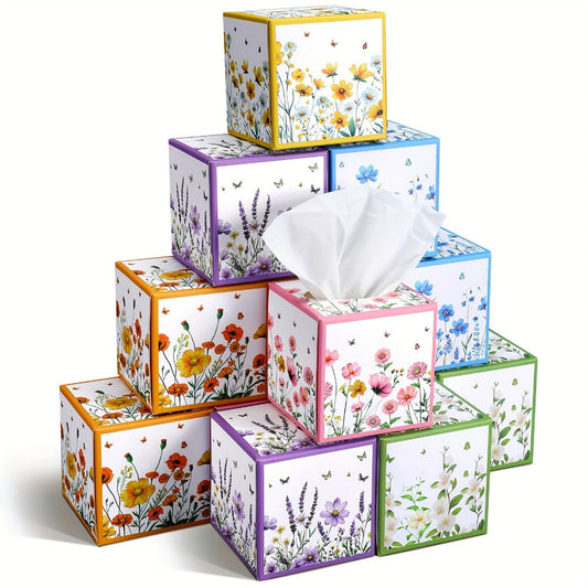 Facial Tissues in Floral Cube Boxes, 3-Ply, 12 Boxes with 600 Sheets Total
