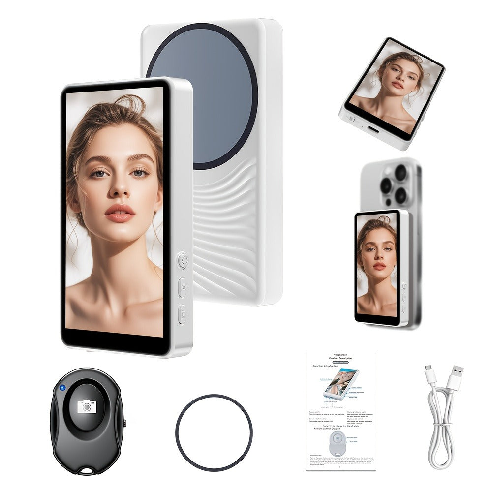 Magnetic Selfie Monitor Screen for Vlogging & Live Streaming – Rear-Facing Main Camera Display for iPhone & Android, High-Resolution Selfie Screen for TikTok, YouTube & Instagram Content Creation