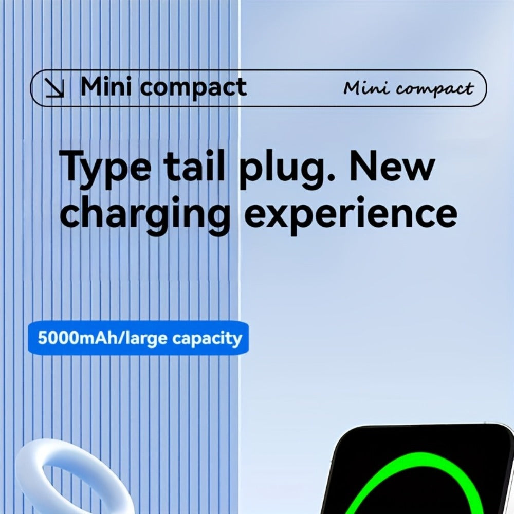 5000mAh iPhone Power Bank 2-in-1 Connector LCD Display Slim Portable Charger Compatible with iPhone 17 16 15 14 13 12 11 – Small Compact External Battery Pack 5V 2A Fast Charge