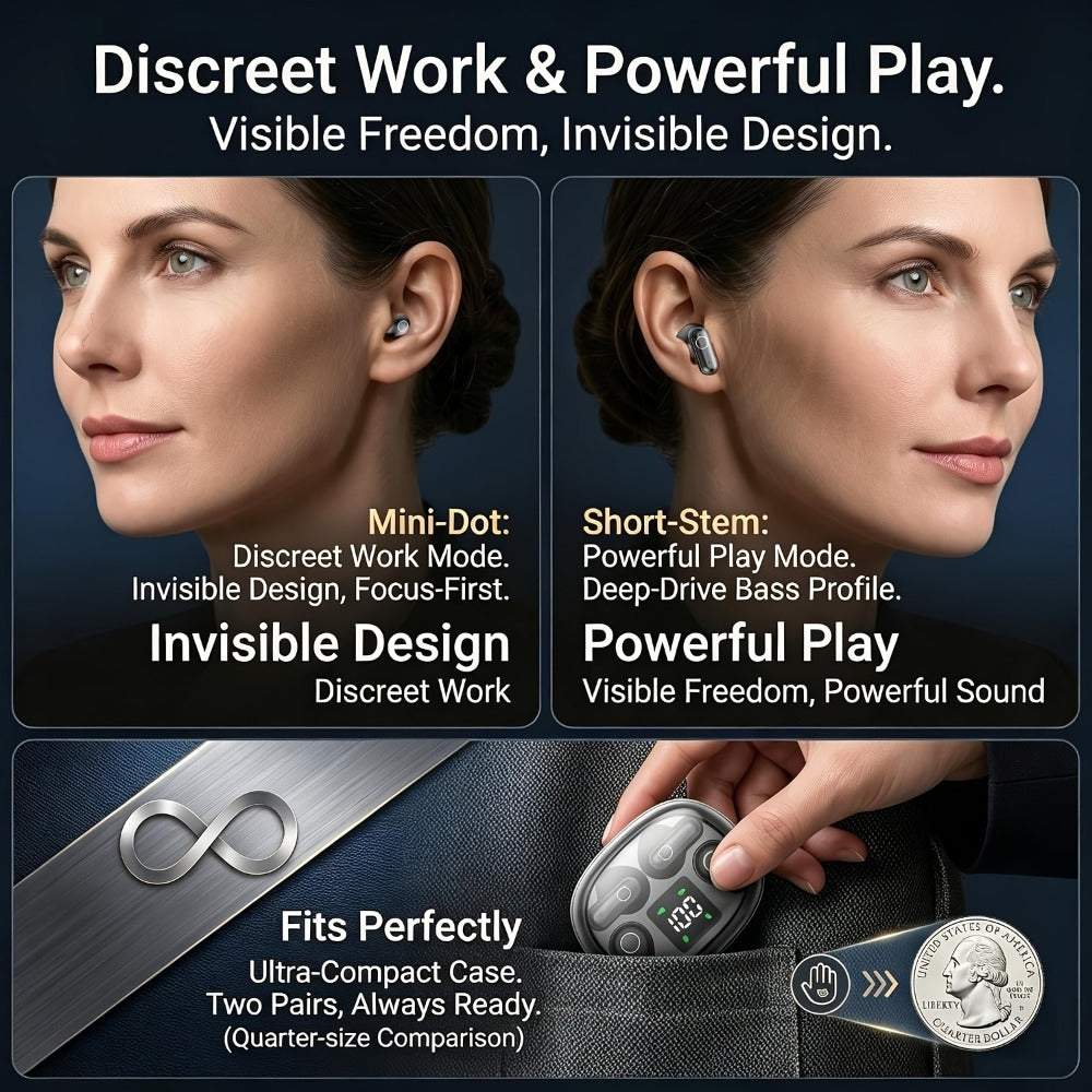 Sleep Mini Earbuds 2 Pairs Wireless Bluetooth In-Ear Headphones Long Battery Life HD Calling 3 Colors Sport Use Single Compartment Case All Seasons