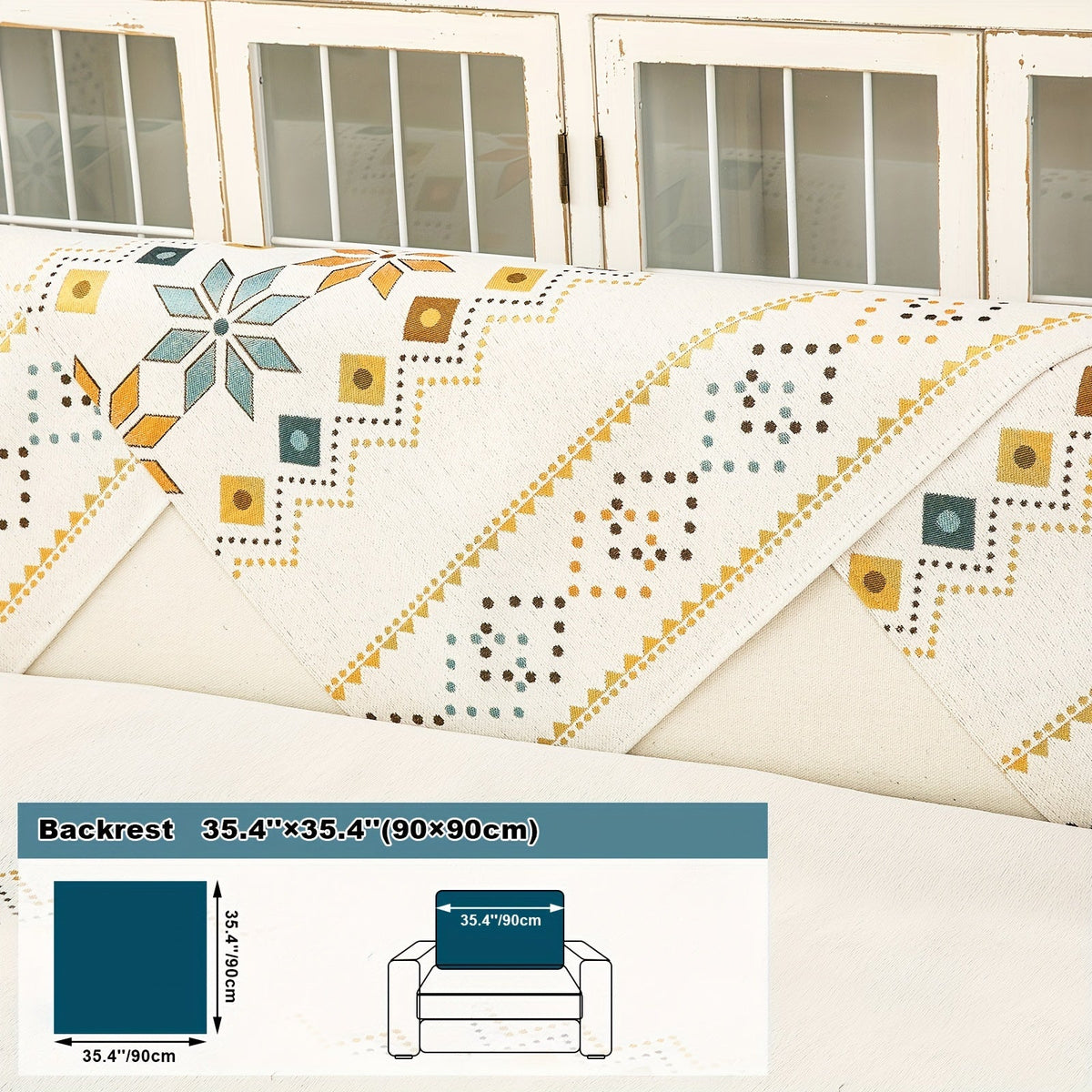 Bohemian Chenille Sofa Cover | Geometric Print Non-Slip Couch Slipcover, Thick Plush Boho Style, 1 to 4 Seat, Armrest & Backrest, Machine Washable, Sectional Sofa Protector