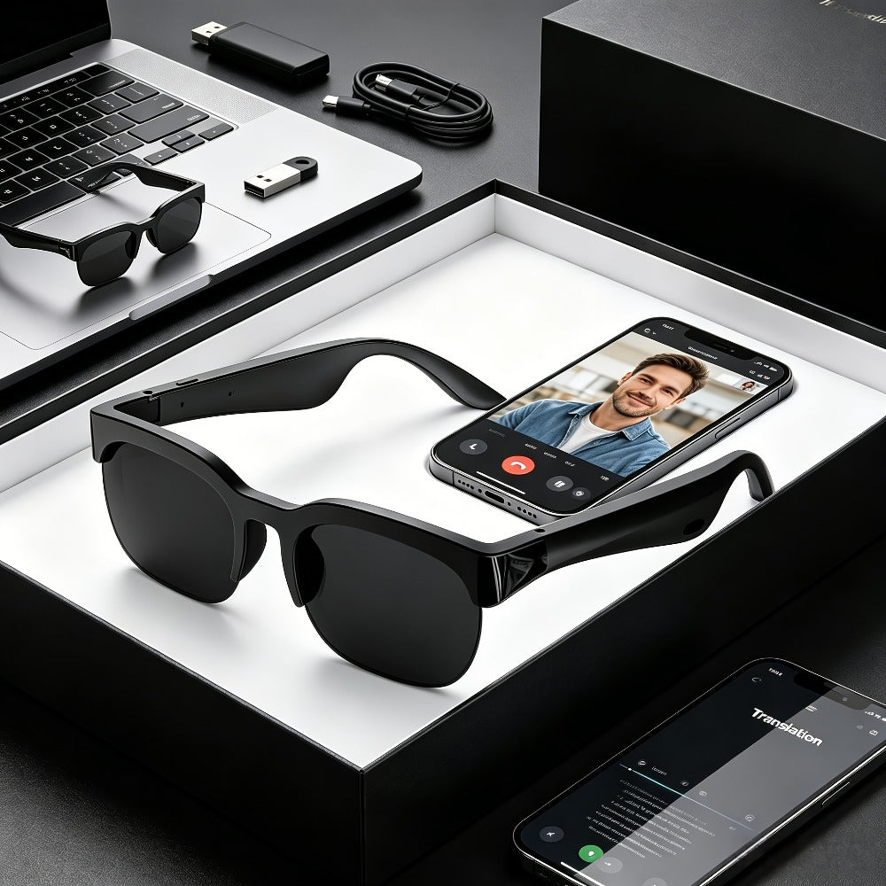 Real-Time Translation Glasses with AI Meeting Summarization – 160 Languages, Wearable AI Translator for Business Travel, Conferences & Daily Use, Lightweight Unisex Smart Eyewear for Men & Women