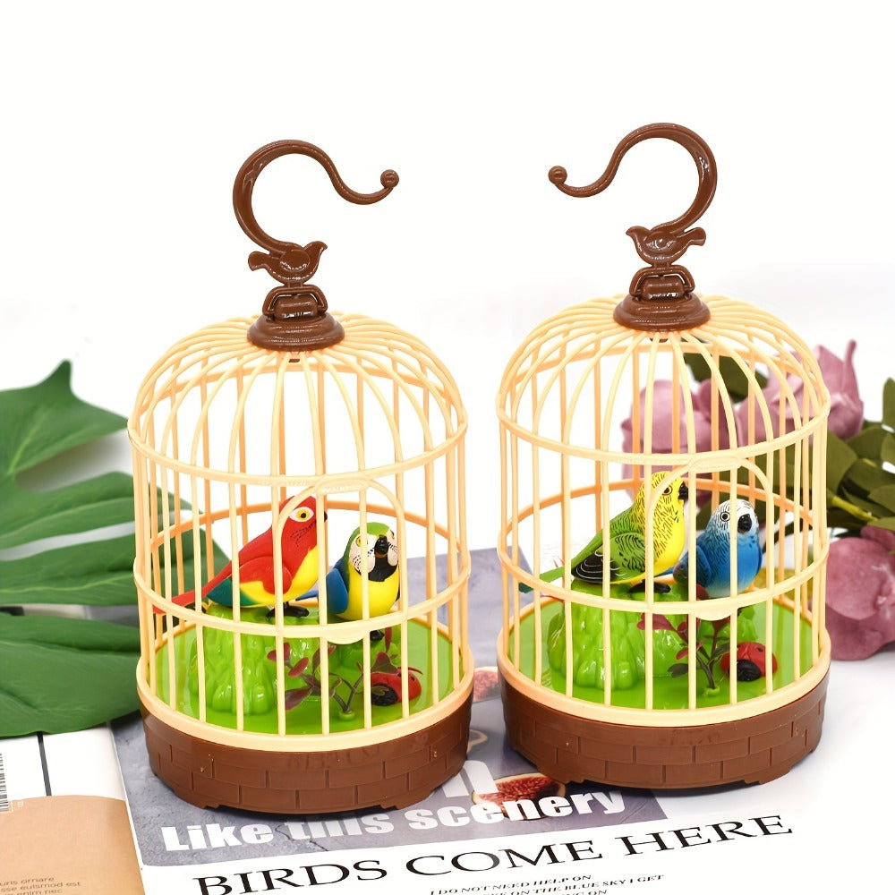 Mini Voice-Activated Birdcage Toy – Chirping & Wing-Fluttering Parrot, Interactive Sound-Responsive Animal Toy, Battery Powered, Birthday Christmas Gift for Kids Boys Girls