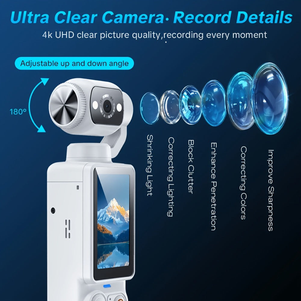 4K Pocket Camera with 180° Rotating Lens, 100MP, 2000mAh Battery & 32GB Card – 1.9" Screen, USB-C Charging, Webcam Function, Mini Compact Cam for Outdoor Sports, Cycling & Vlogging
