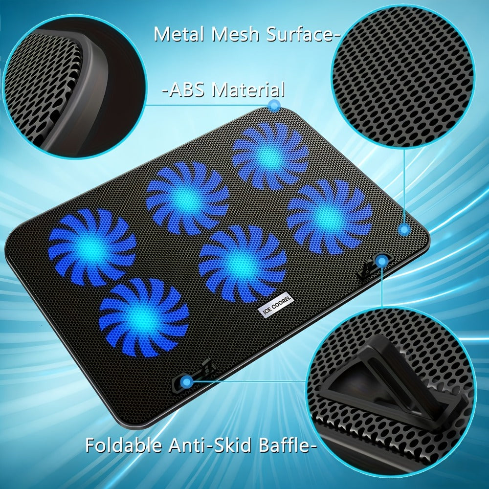 Laptop Cooling Pad ICE COOREL 6 Fans 12-17.3 Inch 5 Adjustable Heights 2 USB Ports RGB Gaming Laptop Cooler Stand Full Coverage Heat Dissipation for Gaming Work Home Office A9 A9R