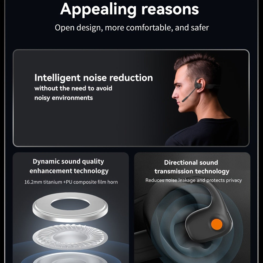 Open-Air Conduction Wireless Business Earphones Dual ENC Noise Canceling Microphones 10H Playtime for Calls Work Driving Online Meetings Outdoor Cycling Cream Black