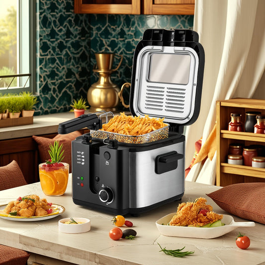 Electric Deep Fryer with Basket, Adjustable Temperature & 1.5L or 2.5L Options