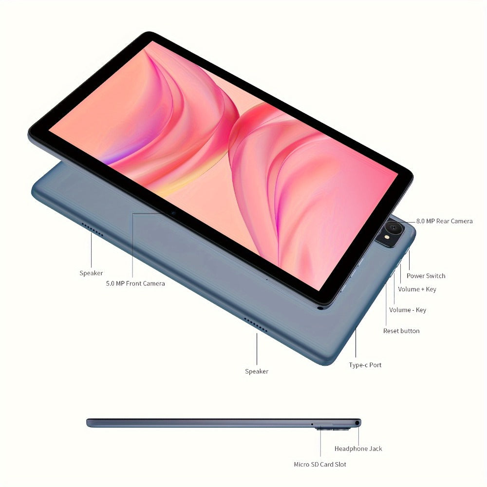 VASOUN 10.1 Inch Android 14 Tablet with Case | 12GB RAM 128GB ROM, 8000mAh Battery, Octa-Core T606, SIM Card Slots, Dual Camera, IPS HD Display, Wi-Fi, Phone Tablet PC for Home Travel Work