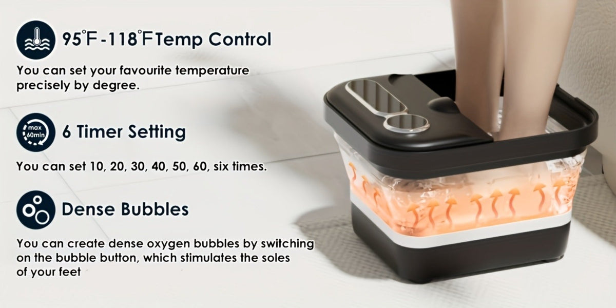 Foot Spa Massager Collapsible with Heater & Temperature Control – Foot Bath with Bubbles, 6 Massage Rollers, Vibration, Red Light Therapy & Auto Massage for Home Foot Care, Black Blue