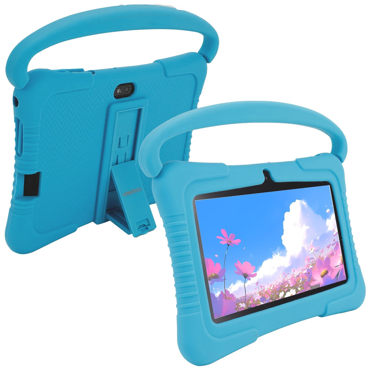 Veidoo Kids Tablet 7 Inch Eye Protection Screen 2GB RAM 32GB ROM Android WiFi Dual Camera Parental Control Educational Games Drop-Proof Silicone Cover Children Learning Tablet Pink Blue