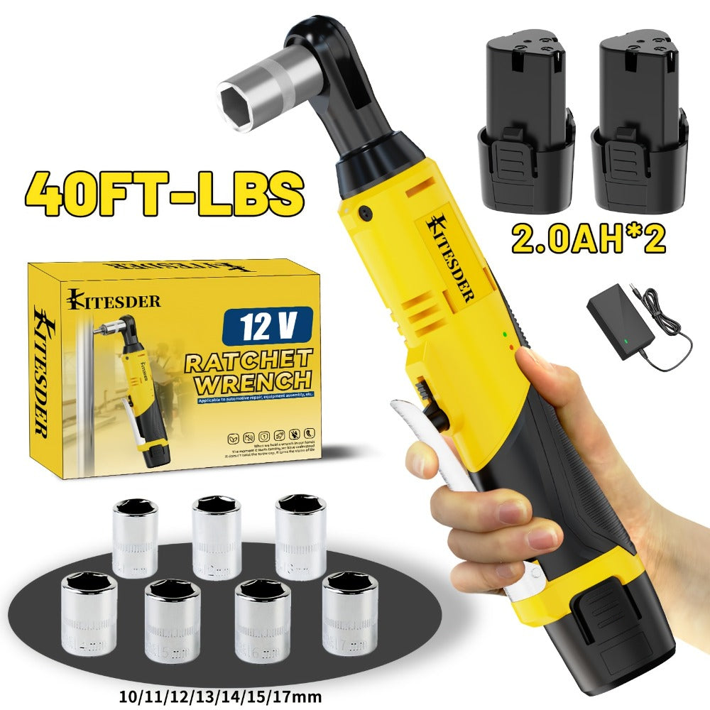 Electric Ratchet Wrench Set 12V Cordless with Lithium Battery – Fast Charge, Variable Speed Trigger, Socket Sleeves, for Automotive Repair, Screws & Nuts – Basic & Full Kit Options