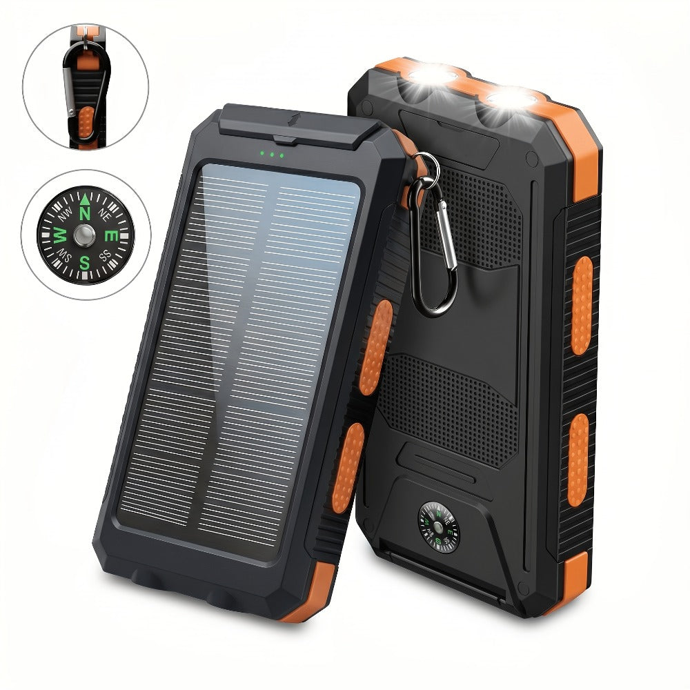 Solar Power Bank 20000mAh 40000mAh Portable Charger with Dual USB LED Flashlight & Compass - Waterproof External Battery Pack for Camping Hiking Outdoor Emergency, Compatible with iPhone Android Samsung