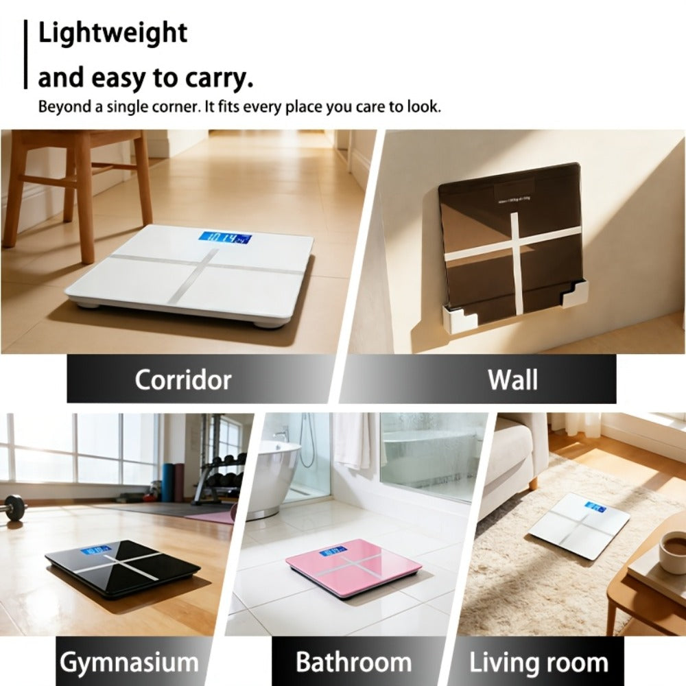 Digital Bathroom Scale High Precision – 396 lb Capacity Electronic Weight Scale with LCD Display, Available with Tape Measure & Storage Rack, Compact Body Weight Scale for Home Bathroom & Fitness