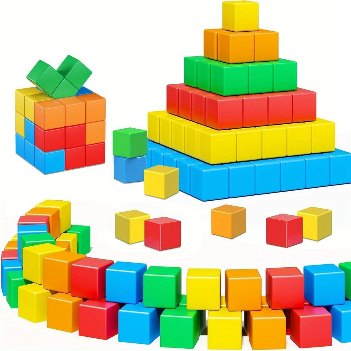Magnetic Cube Building Blocks, 35 Pcs Rainbow Set with Sealed Magnets for Ages 3-5