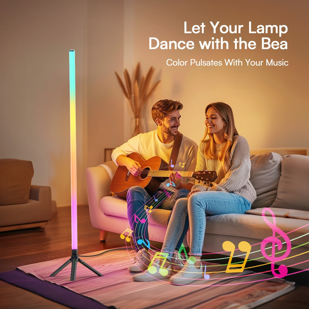 RGB Tube Floor Lamp 360° with Stand – App & 24-Key Remote Music Sync 16 Million Colors Dimmable Timer Mood Light for Bedroom Gaming Room DJ Studio Dance Club Party – 1/2 Pack