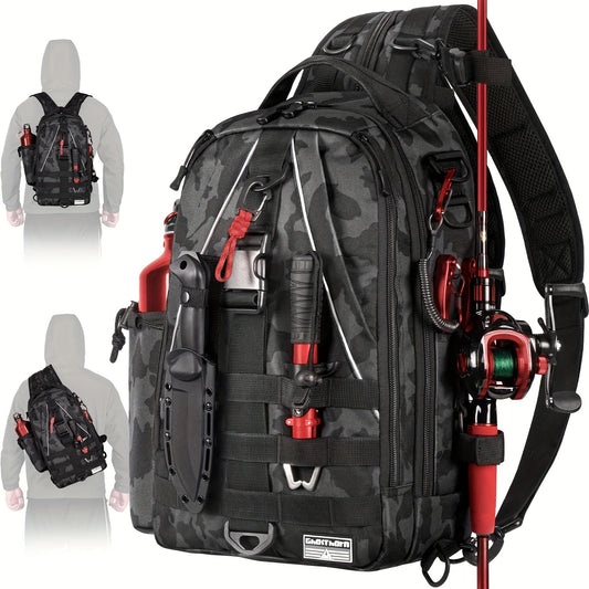 Fishing Sling Backpack with Rod Holder, Standard & Large Tackle Bag