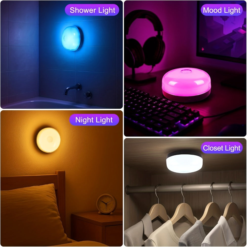 RGBW Wall Sconce Light Rechargeable Magnetic Mount – 15 Color Changing Remote Control Dimmable Timer Battery Operated LED Ambient Lamp for Bathroom Closet Hallway Bedroom Party Decor – 2/4 Pack