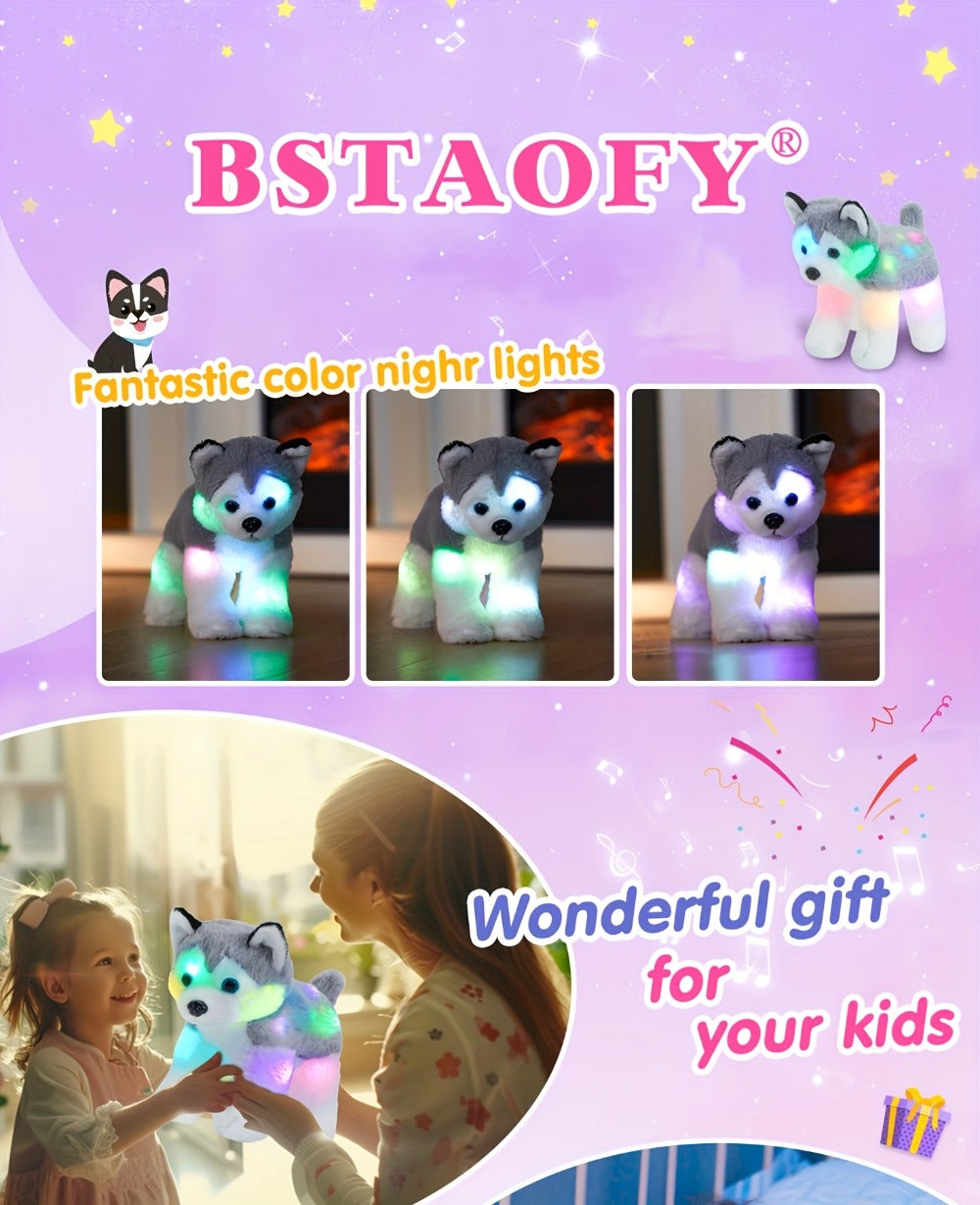 Musical Light-Up Husky Plush Toy, 12 Inch Glowing Puppy Stuffed Animal with Lullaby Music