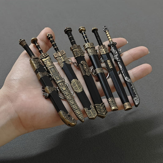 Miniature Metal Sword Set, 7-Piece Ancient-Style Collectible Swords with Sheaths for Display or Pendants